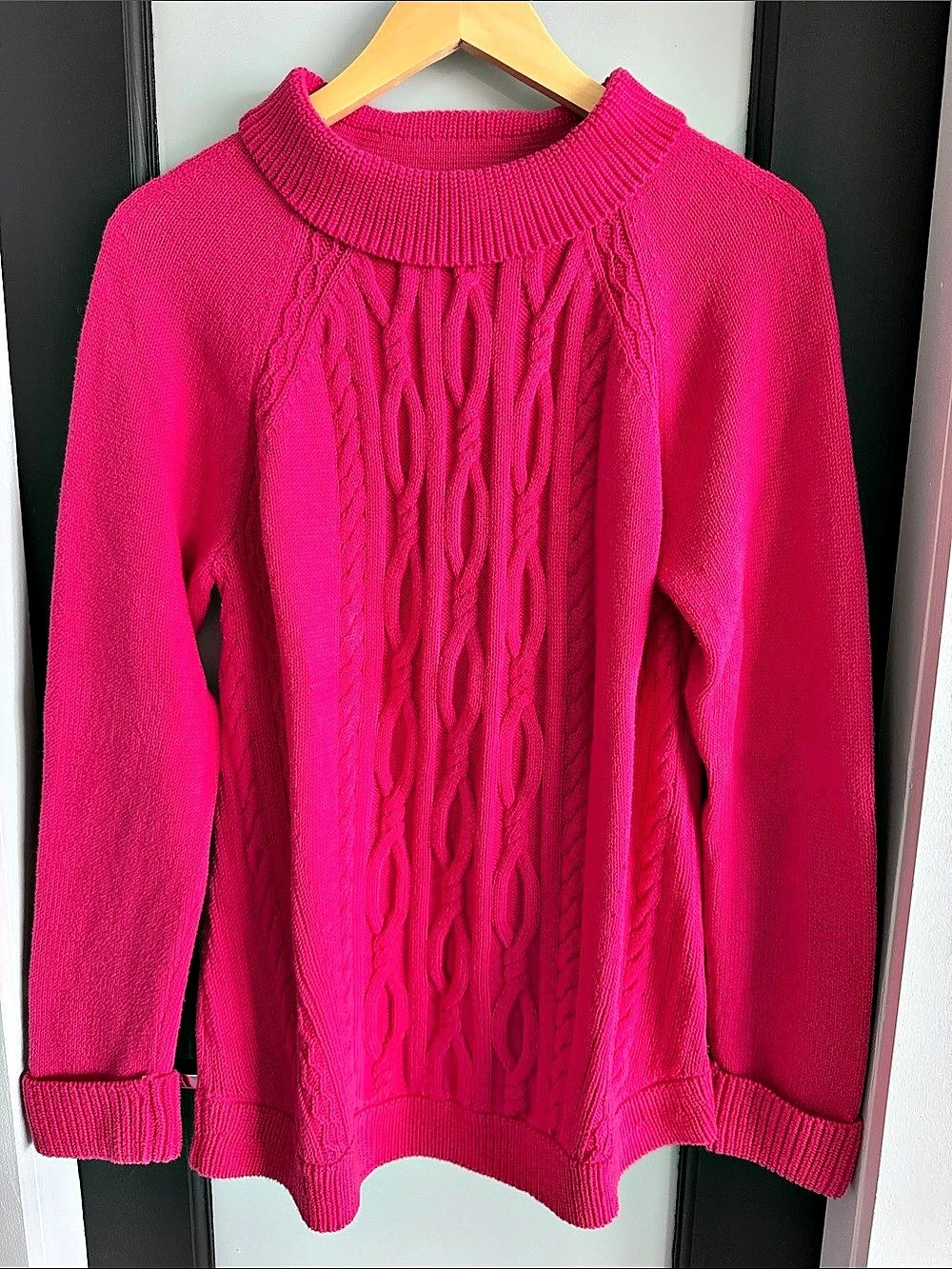 Talbots Cable Knit Mockneck Sweater Pink